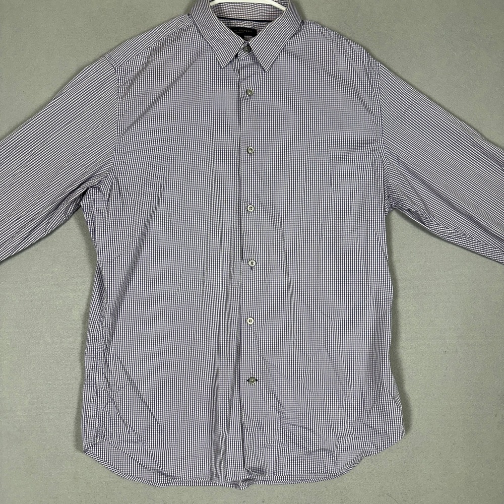 Banana Republic Shirt Mens Large 16-16.5 Slim Fit Purple Grey Gingham Dress EUC